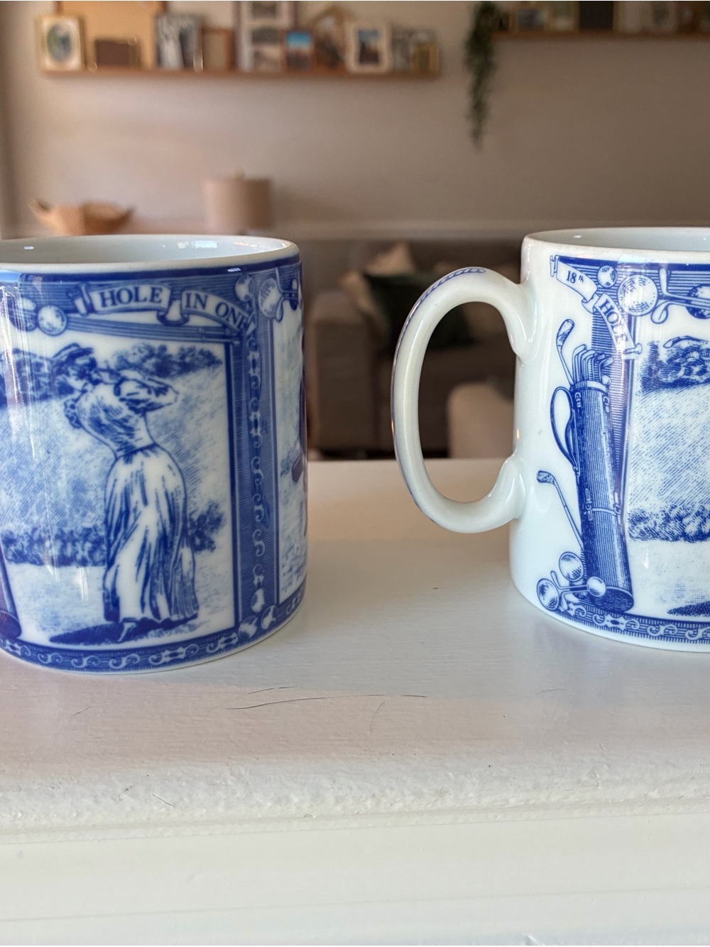 Spode Blue and White Golf Transferware Ceramic Mugs